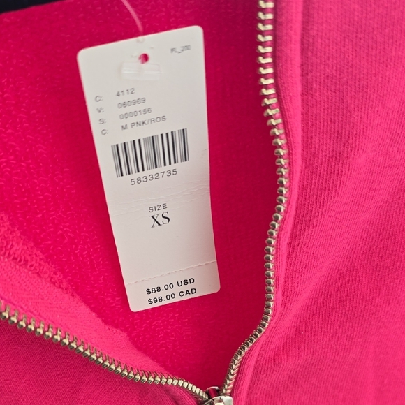 NWT Anthropologie t.la Cropped Zip Hoodie XS Pink Made in USA Raw Hem Y2K - Picture 11 of 13